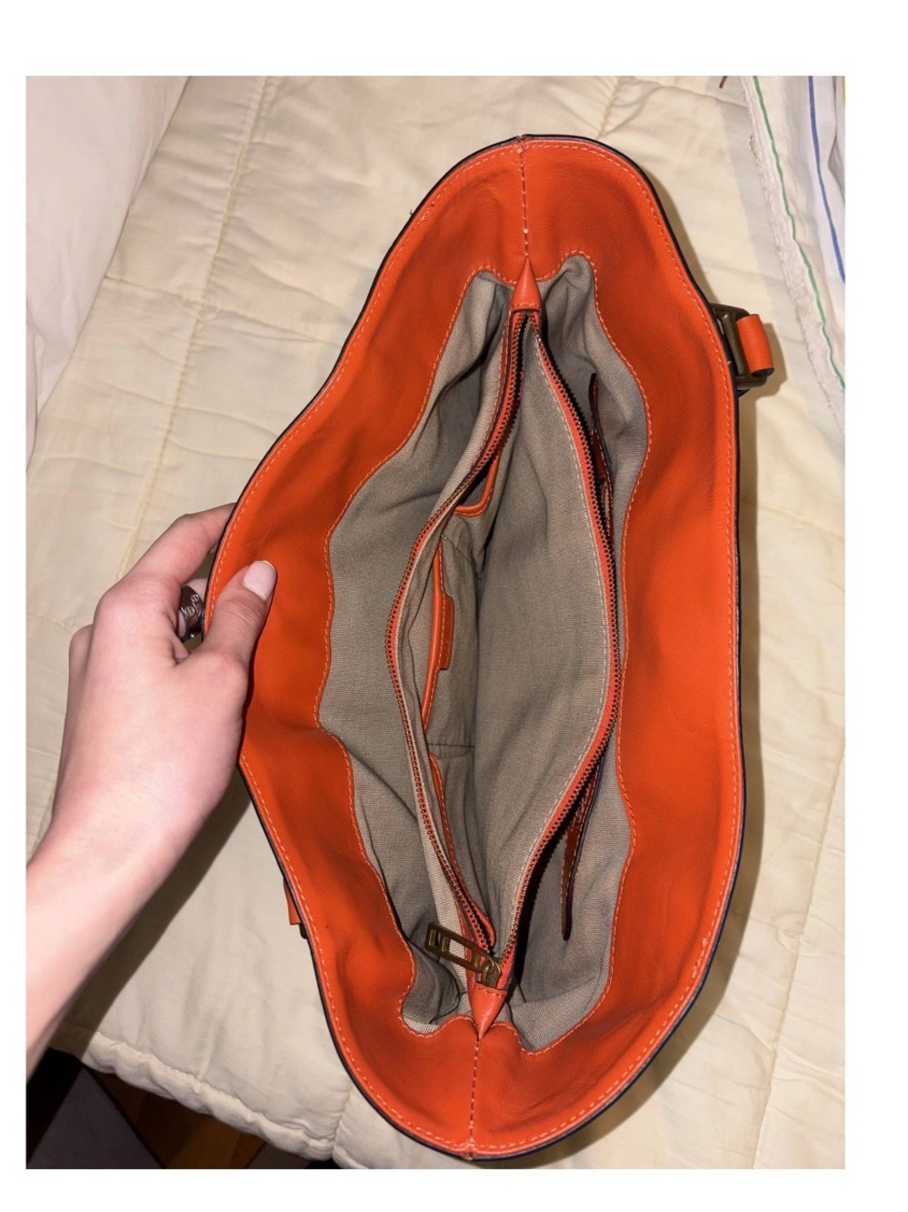 Burberry Nova Check Orange Leather Trim Canvas Tote Shoulder Bag Brass Hardware - Picture 3 of 13